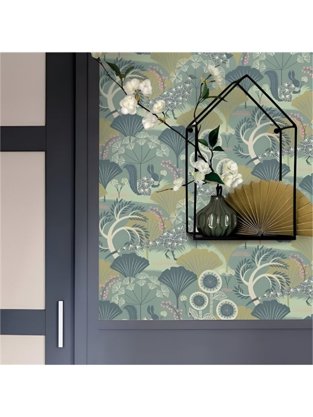 Floral Peel and Stick Wallpaper Green Floral Contact Paper 17.7inch x 118.1inch - Picture 2 of 7